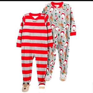 Carter's Set of 2 Striped Santa Fleece Footed Pajamas